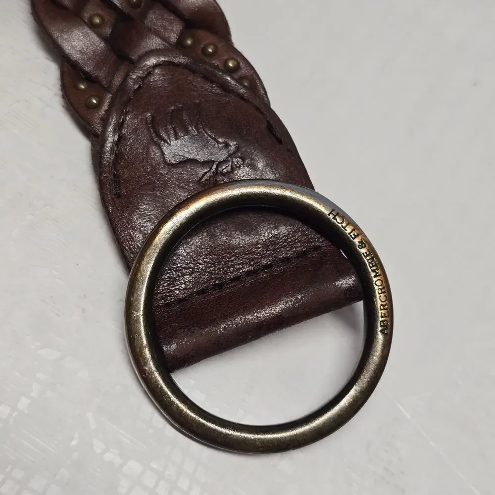 Abercrombie And Fitch Studded Brown Leather Braided Belt Boho Womens XS/S